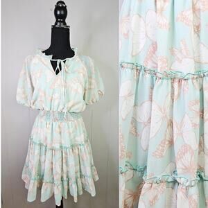 Altar'd State Blue and White Ruffled Tiered Sundress